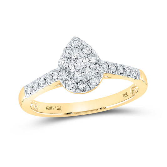 10K Yellow Gold Pear Diamond Halo Bridal Wedding Engagement Ring 1/2 Cttw, Womens Size: 5-10