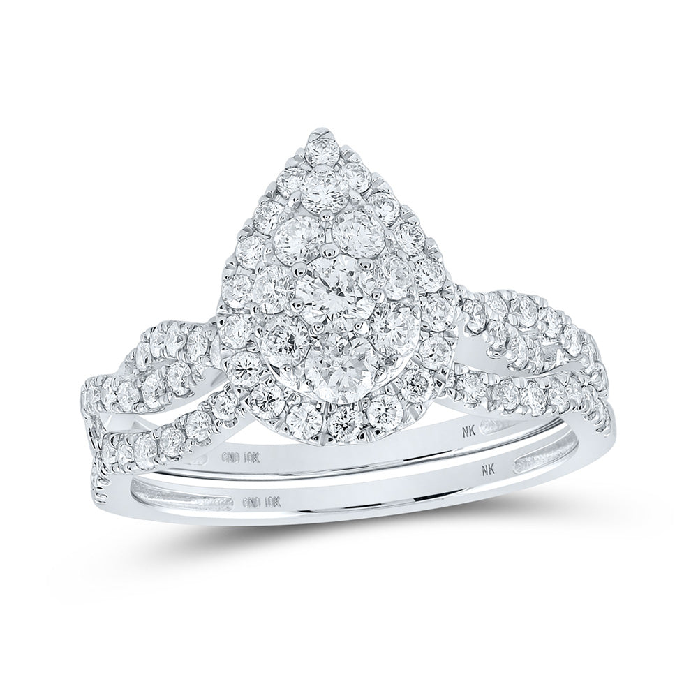 10K White Or Yellow Gold Round Diamond Teardrop Bridal Wedding Ring Band Set , Womens Size: 5-10