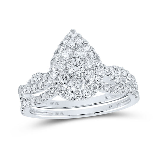 10K White Or Yellow Gold Round Diamond Teardrop Bridal Wedding Ring Band Set , Womens Size: 5-10