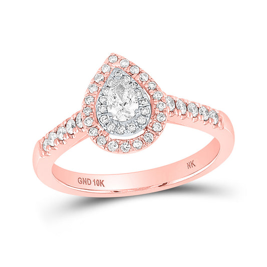 10K Yellow Or White Or Rose Gold Pear Diamond Halo Bridal Wedding Engagement Ring , Womens Size: 5-10