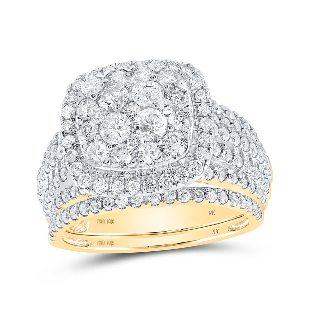 10K Yellow Gold Round Diamond Square Bridal Wedding Ring Band Set 2 Cttw, Womens Size: 5-10