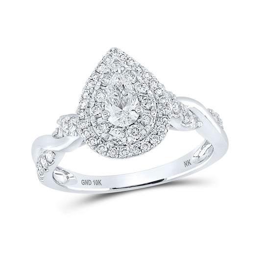 10K Yellow Or White Gold  Pear Diamond Halo Bridal Wedding Engagement Ring 1 Cttw, Womens Size: 5-10