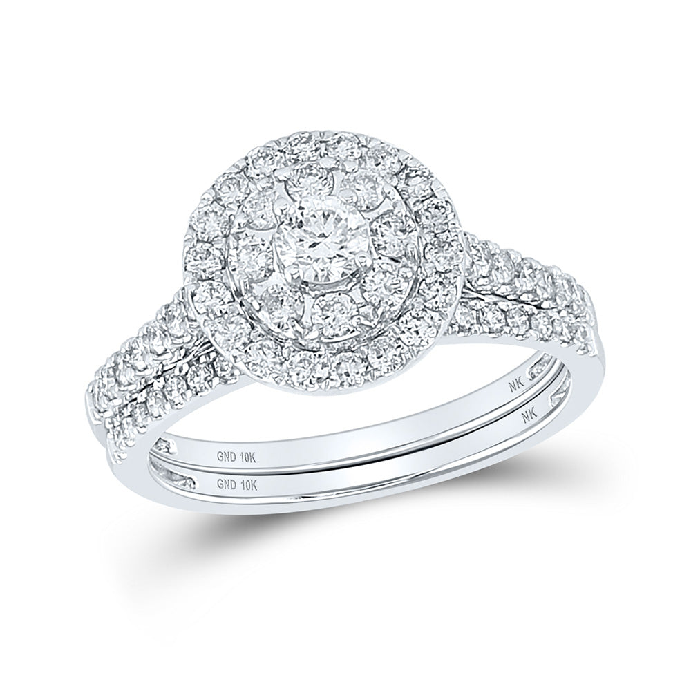 10K White Or Yellow Gold Round Diamond Halo Bridal Wedding Ring Band Set , Womens Size: 5-10
