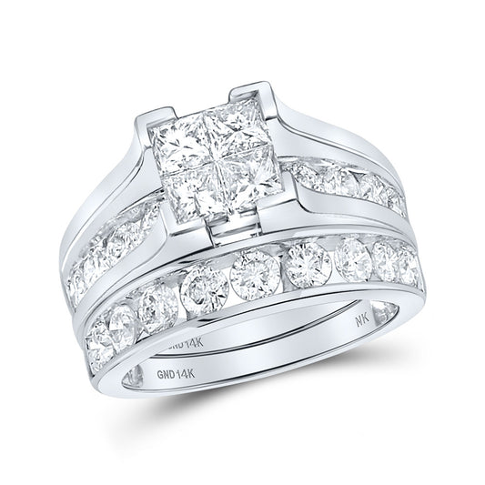 14K White Or Yellow Gold Princess Diamond Square Bridal Wedding Ring Band Set , Womens Size: 5-10