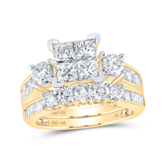 14K Yellow Gold Princess Diamond Square Bridal Wedding Ring Band Set 3 Cttw, Womens Size: 5-10