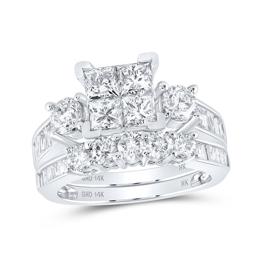 14K White Or Yellow Gold Princess Diamond Square Bridal Wedding Ring Band Set , Womens Size: 5-10