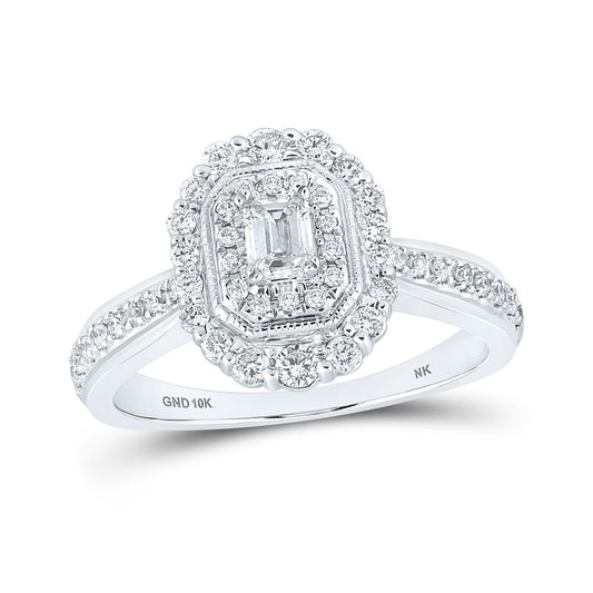 10K White Or Yellow Gold Emerald Diamond Halo Bridal Wedding Engagement Ring , Womens Size: 5-10