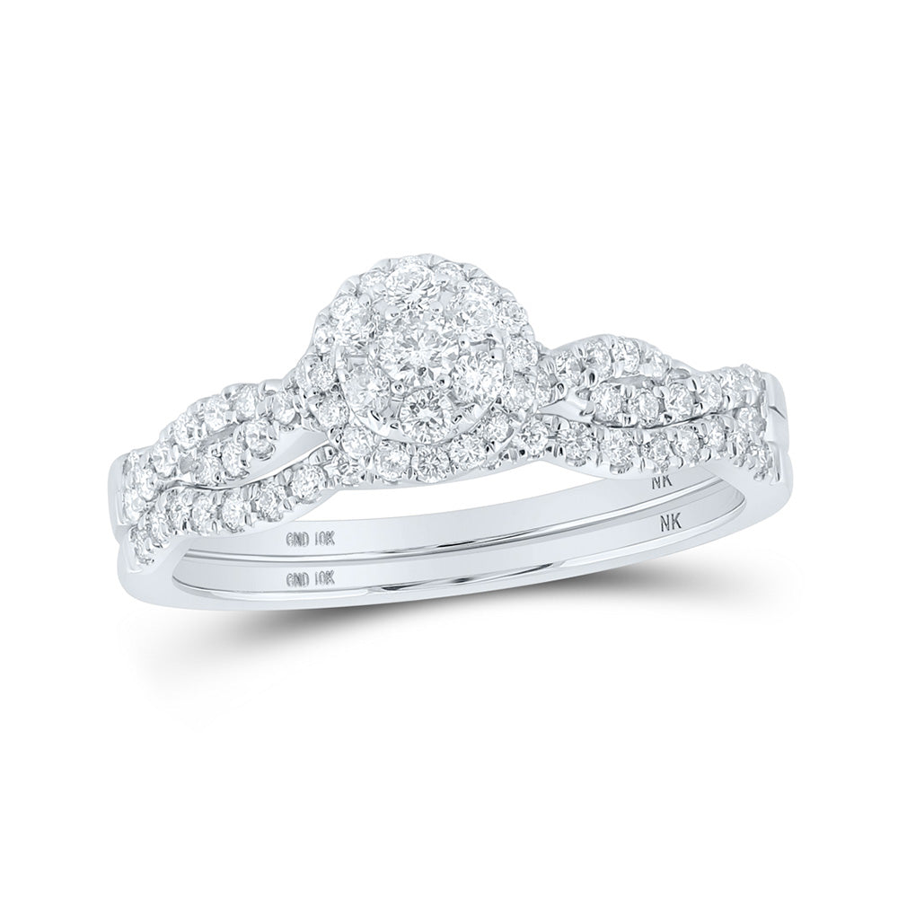 10K White Or Yellow Gold Round Diamond Cluster Twist Bridal Wedding Ring Band Set , Womens Size: 5-10