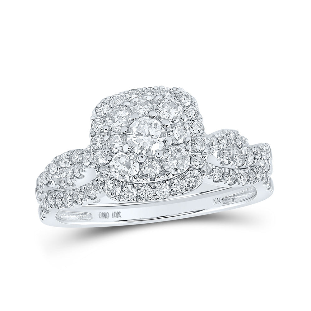 10K White Or Yellow Gold Round Diamond Square Bridal Wedding Ring Band Set , Womens Size: 5-10