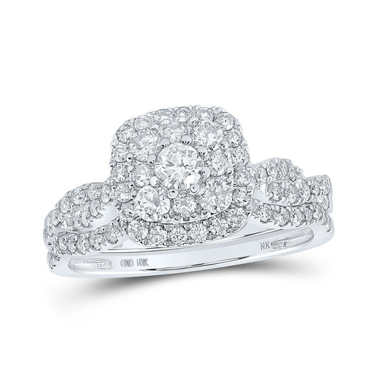 10K White Or Yellow Gold Round Diamond Square Bridal Wedding Ring Band Set , Womens Size: 5-10