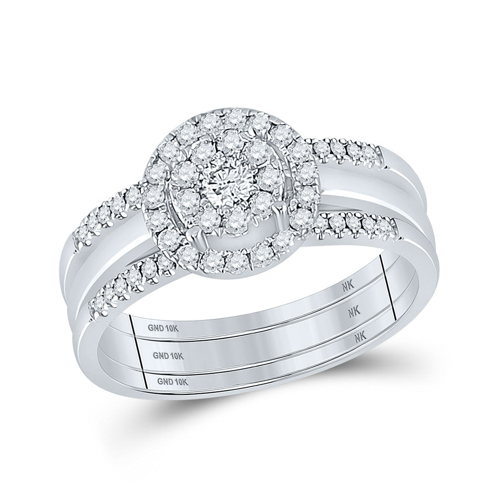 10K White Or Yellow Gold Round Diamond 3-Piece Bridal Wedding Ring Band Set , Womens Size: 5-10