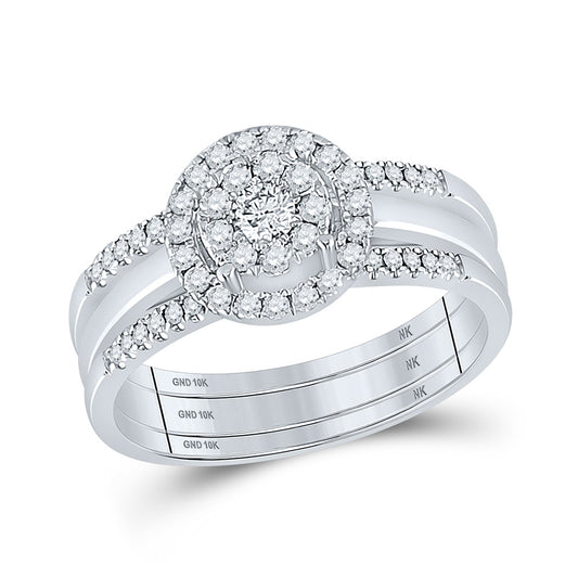 10K White Or Yellow Gold Round Diamond 3-Piece Bridal Wedding Ring Band Set , Womens Size: 5-10