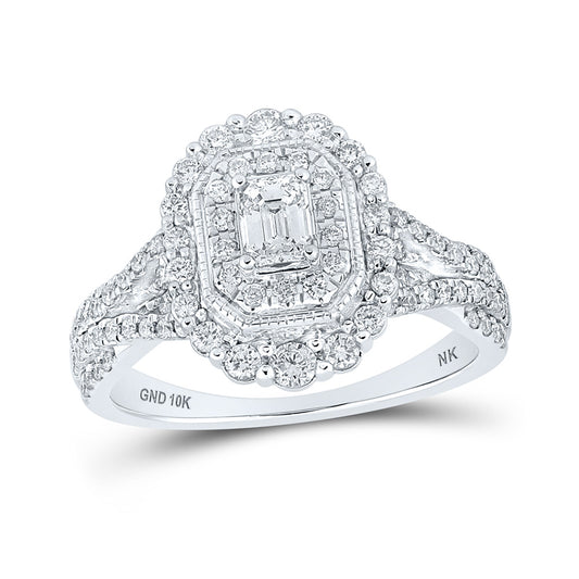 10K White Or Yellow Gold Emerald Diamond Halo Bridal Wedding Engagement Ring , Womens Size: 5-10