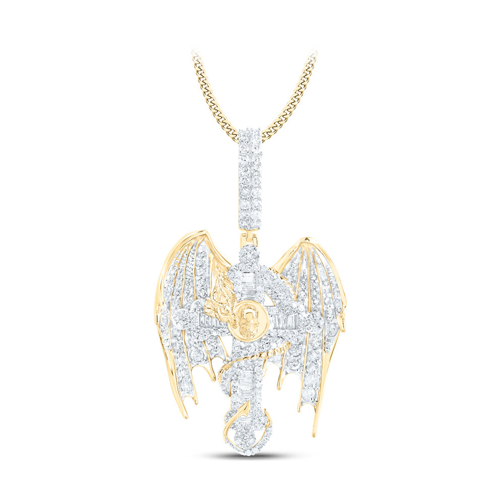 10K Yellow Gold Mens Baguette Diamond Celtic Dragon Charm Pendant 2 Cttw