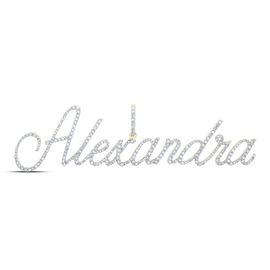 10K Yellow Gold Womens Round Diamond ALEXANDRIA Name Pendant 1-1/3 Cttw