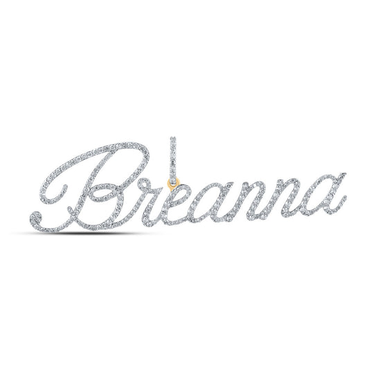 10K Yellow Gold Womens Round Diamond BREANNA Name Pendant 1-1/5 Cttw