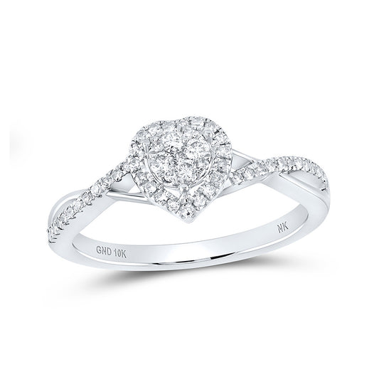 10K White Or Yellow Gold Womens Round Diamond Heart Ring , Womens Size: 5-10