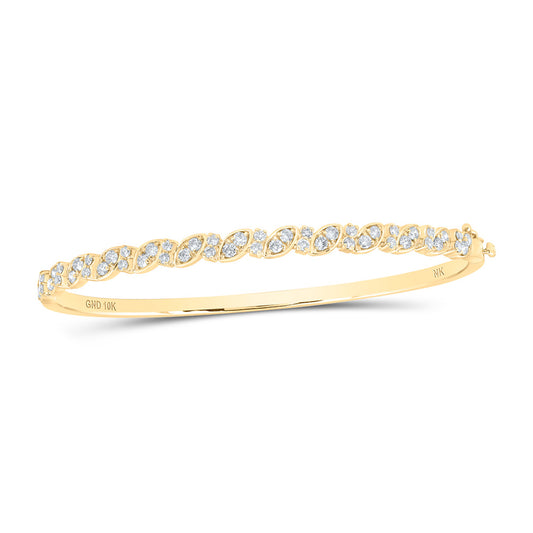 10K Yellow Gold Womens Round Diamond Bangle Bracelet 1 Cttw