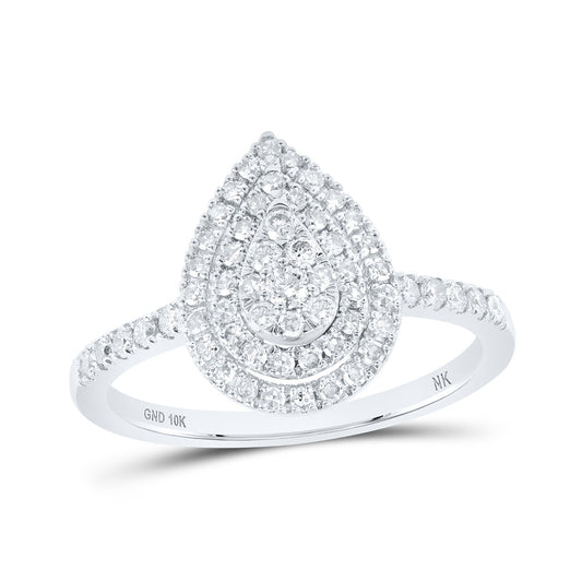 10K White Or Yellow Gold Womens Round Diamond Teardrop Ring , Womens Size: 5-10