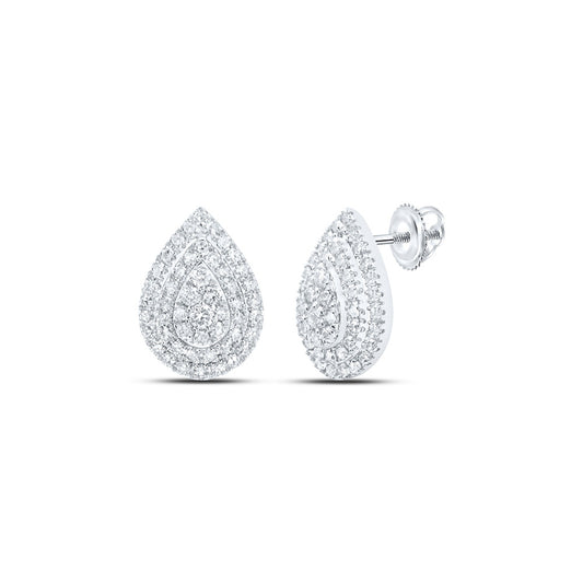 10K White Or Yellow Gold Womens Round Diamond Teardrop Earrings