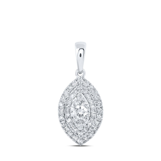 10K White Or Yellow Gold Womens Round Diamond Oval Pendant