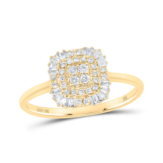 10K Yellow Gold Womens Round Diamond Square Ring 1/4 Cttw, Womens Size: 5-10