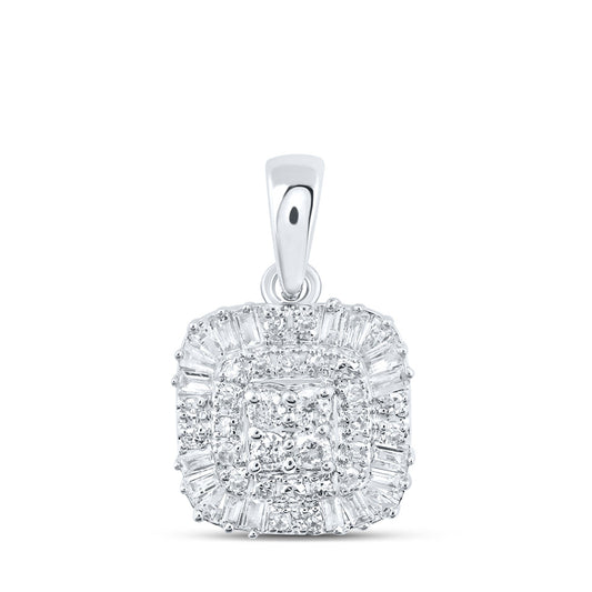 10K White Or Yellow Gold Womens Baguette Diamond Square Pendant