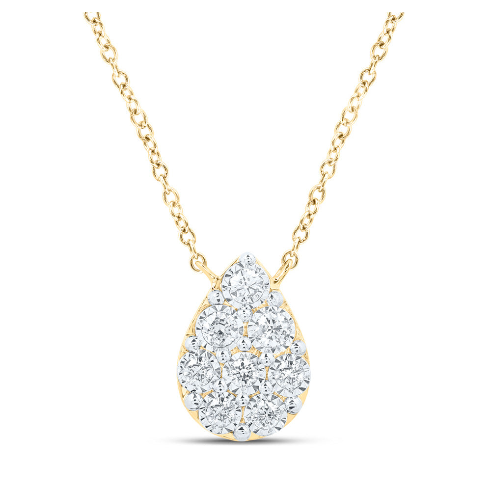 10K White Or Yellow Gold Womens Round Diamond Teardrop Necklace
