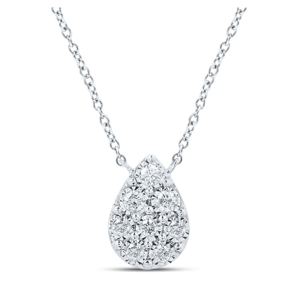 10K White Or Yellow Gold Womens Round Diamond Teardrop Necklace