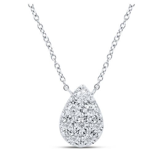 10K White Or Yellow Gold Womens Round Diamond Teardrop Necklace