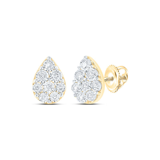 10K White Or Yellow Gold Womens Round Diamond Teardrop Earrings