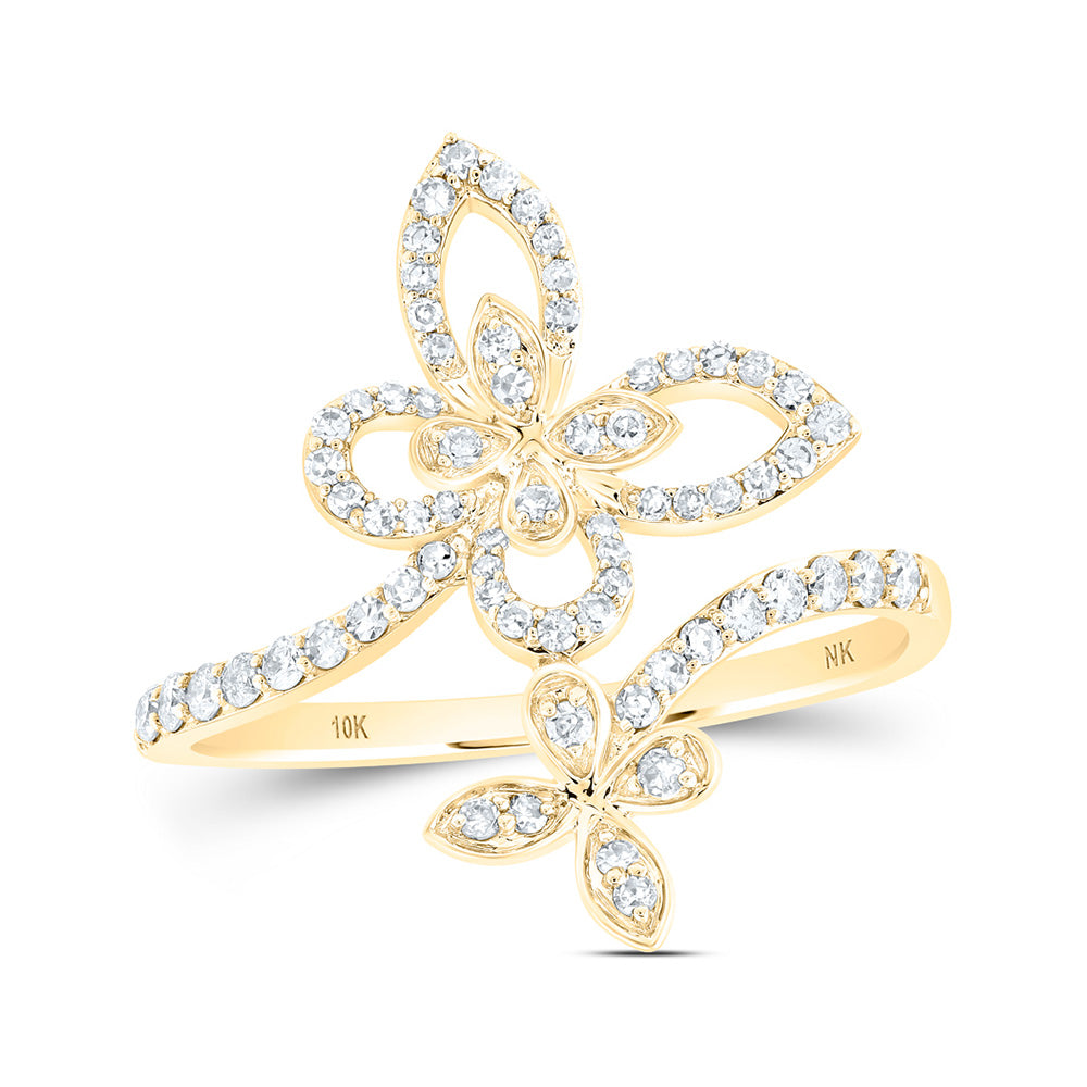 10K Yellow Or White Or Rose Gold Womens Round Diamond Bypass Butterfly Ring , Womens Size: 5-10