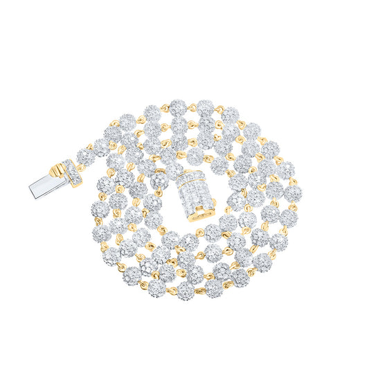 10K Yellow Gold Mens Round Diamond Ball 18-inch Ball Link Chain Necklace 11-1/4 Cttw, Width: 0.16 In