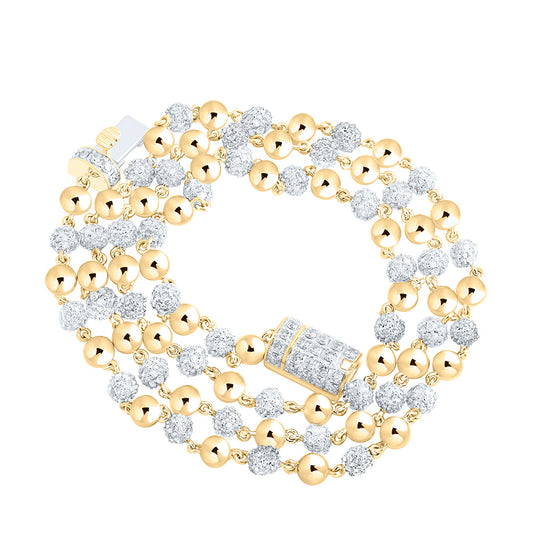 10K Yellow Gold Mens Round Diamond 18-inch Ball Link Chain Necklace 4 Cttw, Width: 0.16 In