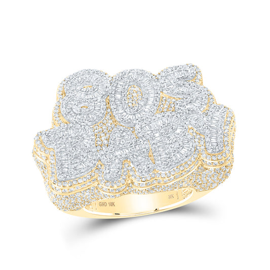 10K Yellow Gold Mens Baguette Diamond 80s BABY Phrase Ring 6-1/4 Cttw, Mens Size: 7-13
