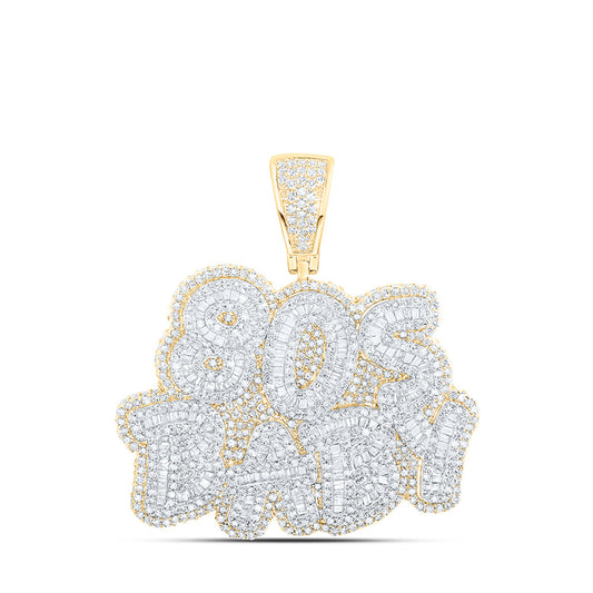 10K Yellow Gold Mens Round Diamond 90s BABY Phrase Charm Pendant 3-1/4 Cttw