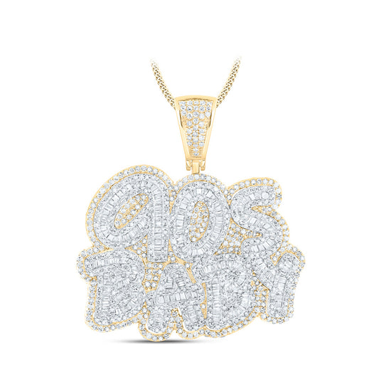 10K Yellow Gold Mens Round Diamond 90s BABY Phrase Charm Pendant 3-3/8 Cttw