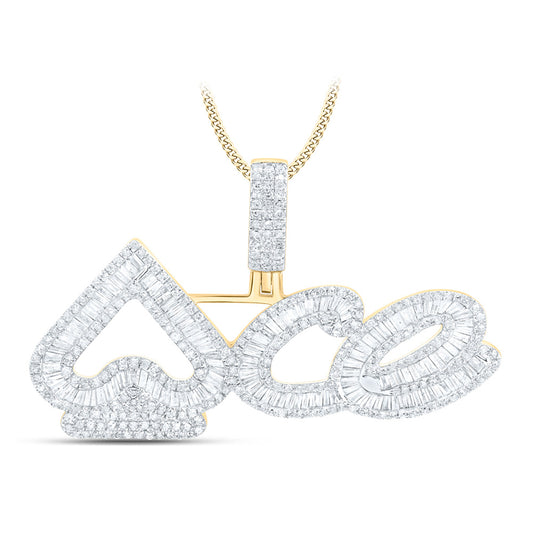 10K Yellow Gold Mens Baguette Diamond ACE Spades Charm Pendant 1-3/4 Cttw