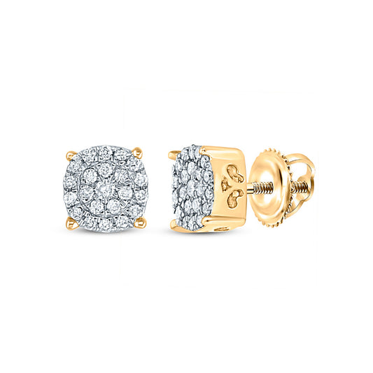 10K Yellow Gold Womens Round Diamond Cluster Earrings 1/8 Cttw