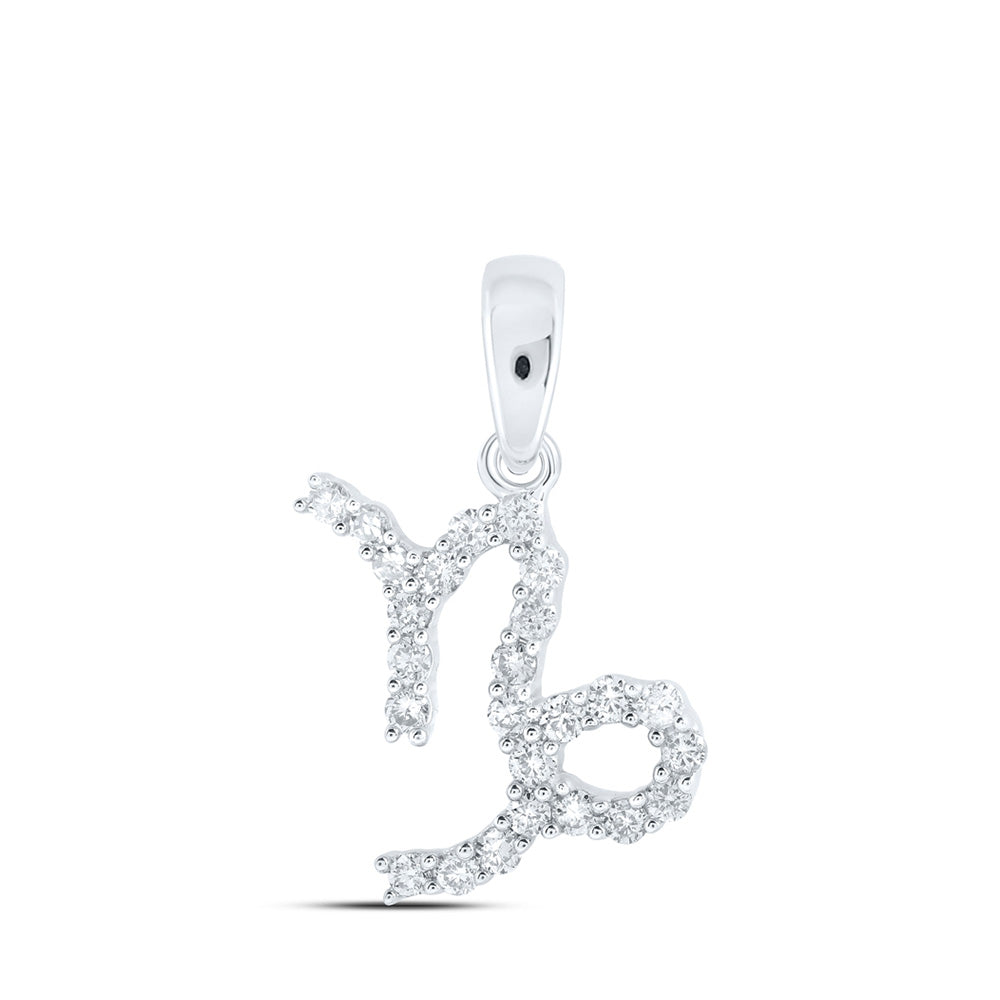 10K White Gold Womens Round Diamond Zodiac Sign Fashion Pendant