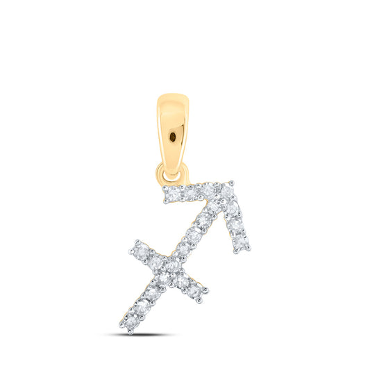 10K Yellow Gold Womens Round Diamond Zodiac Sagittarius Fashion Pendant 1/6 Cttw