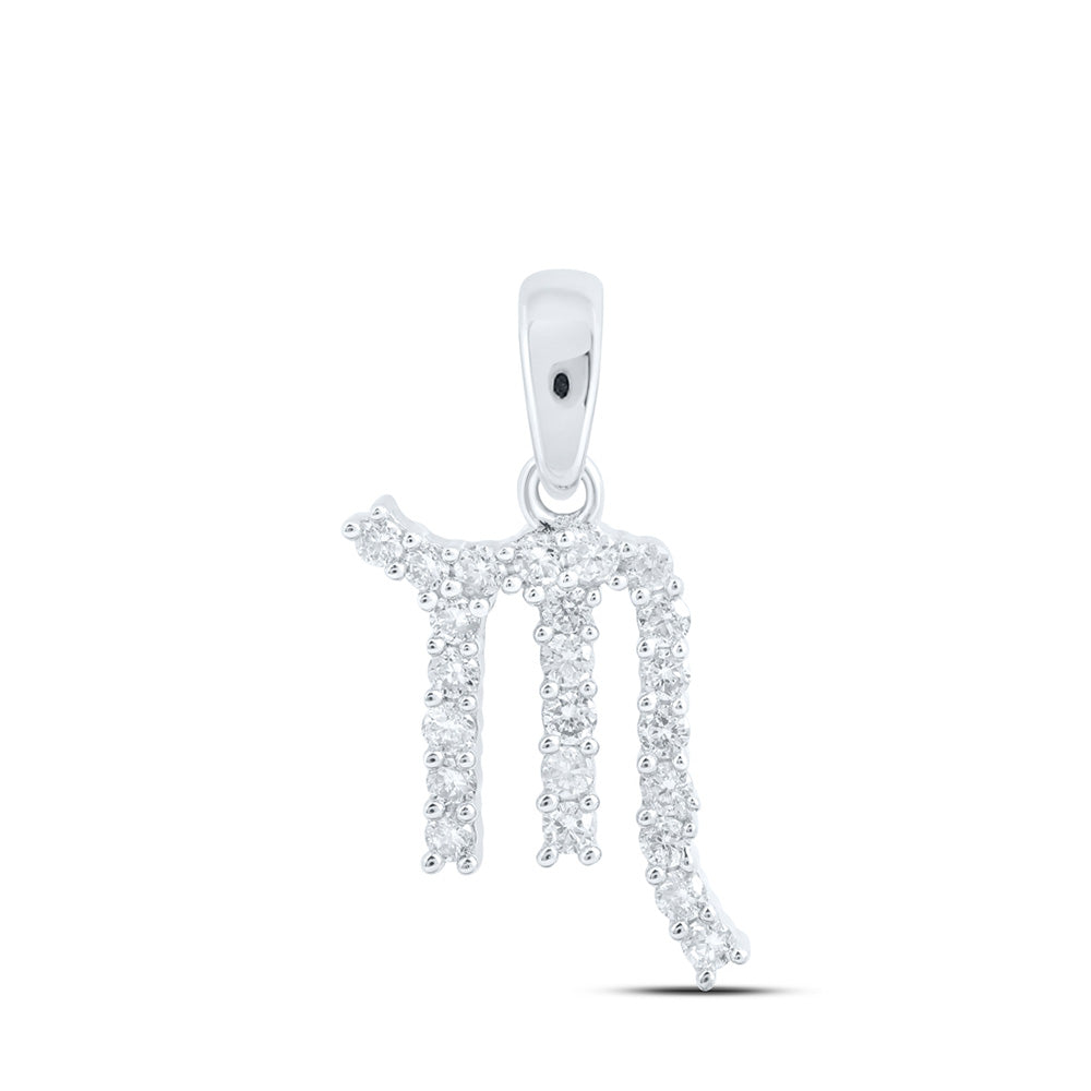 10K White Gold Womens Round Diamond Zodiac Sign Fashion Pendant