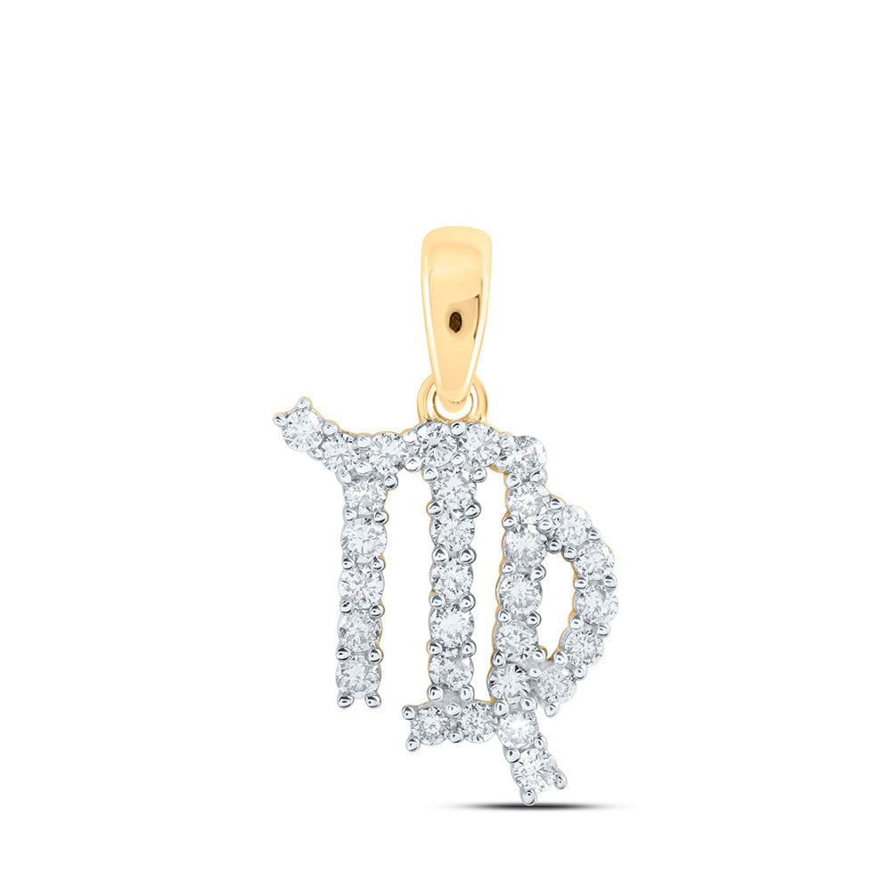 10K Yellow Gold Womens Round Diamond Zodiac Fashion Pendant