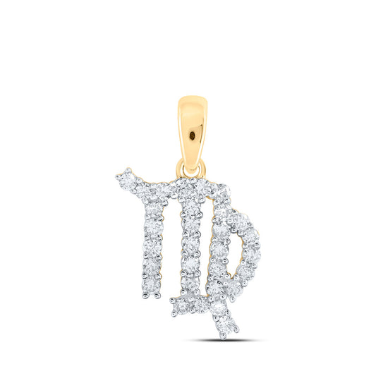 10K Yellow Gold Womens Round Diamond Zodiac Virgo Fashion Pendant 1/3 Cttw
