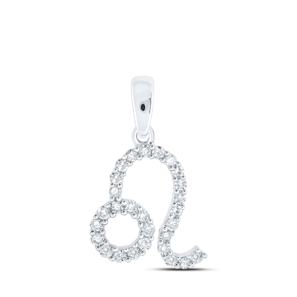 10K White Gold Womens Round Diamond Zodiac Sign Fashion Pendant