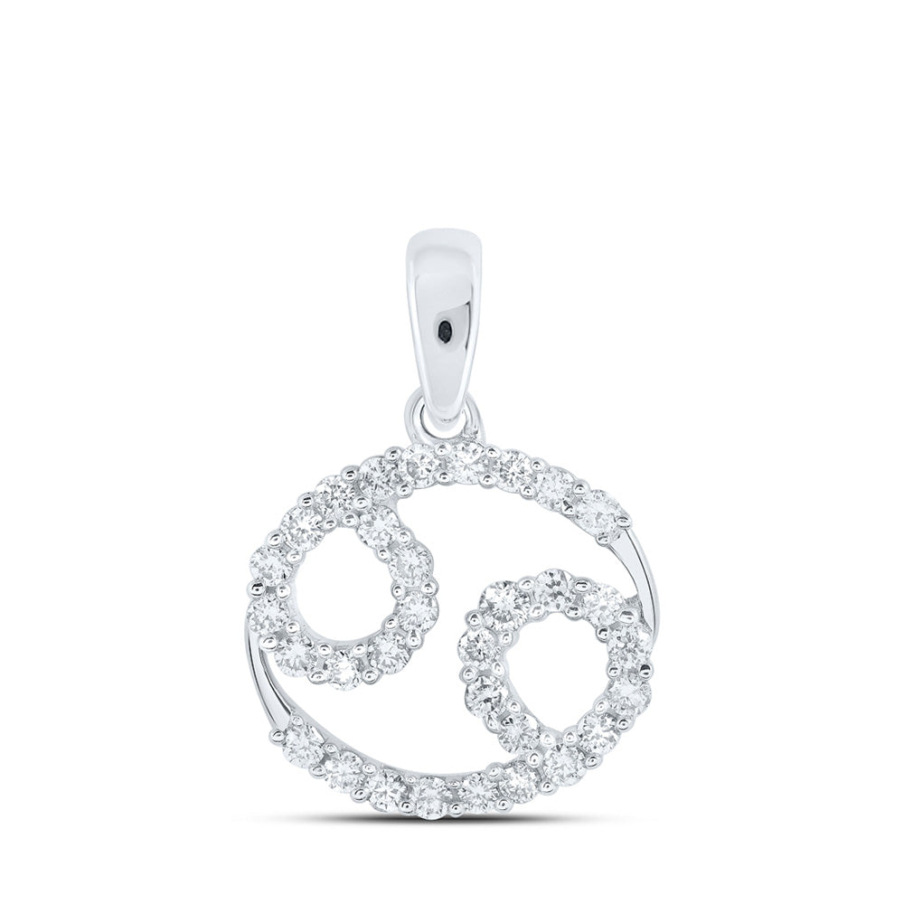 10K White Gold Womens Round Diamond Zodiac Sign Fashion Pendant