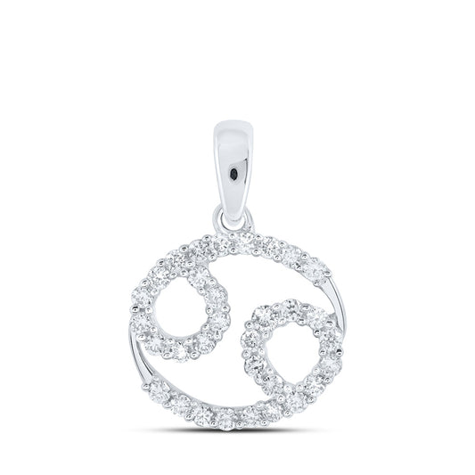 10K White Gold Womens Round Diamond Zodiac Sign Fashion Pendant