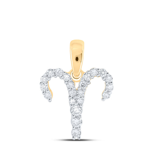10K Yellow Gold Womens Round Diamond Zodiac Fashion Pendant