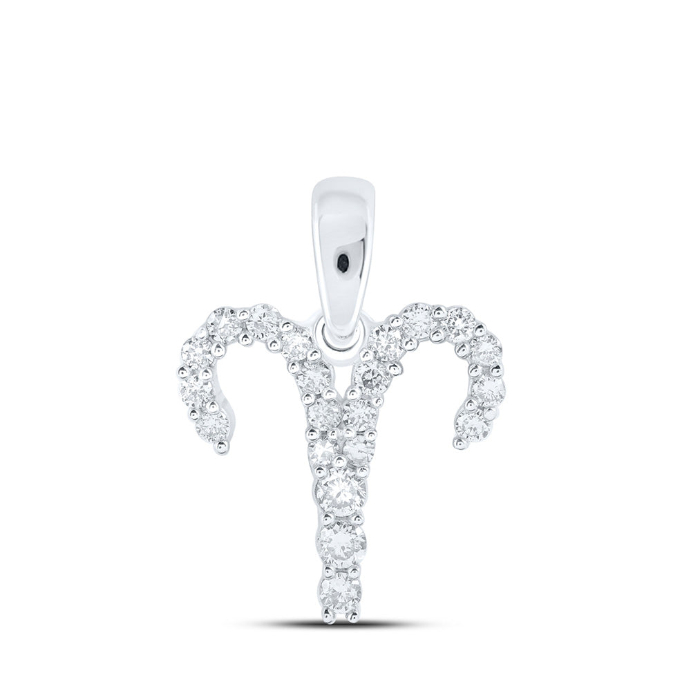 10K White Gold Womens Round Diamond Zodiac Sign Fashion Pendant
