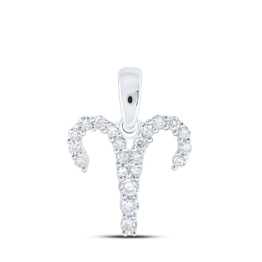 10K White Gold Womens Round Diamond Zodiac Sign Fashion Pendant